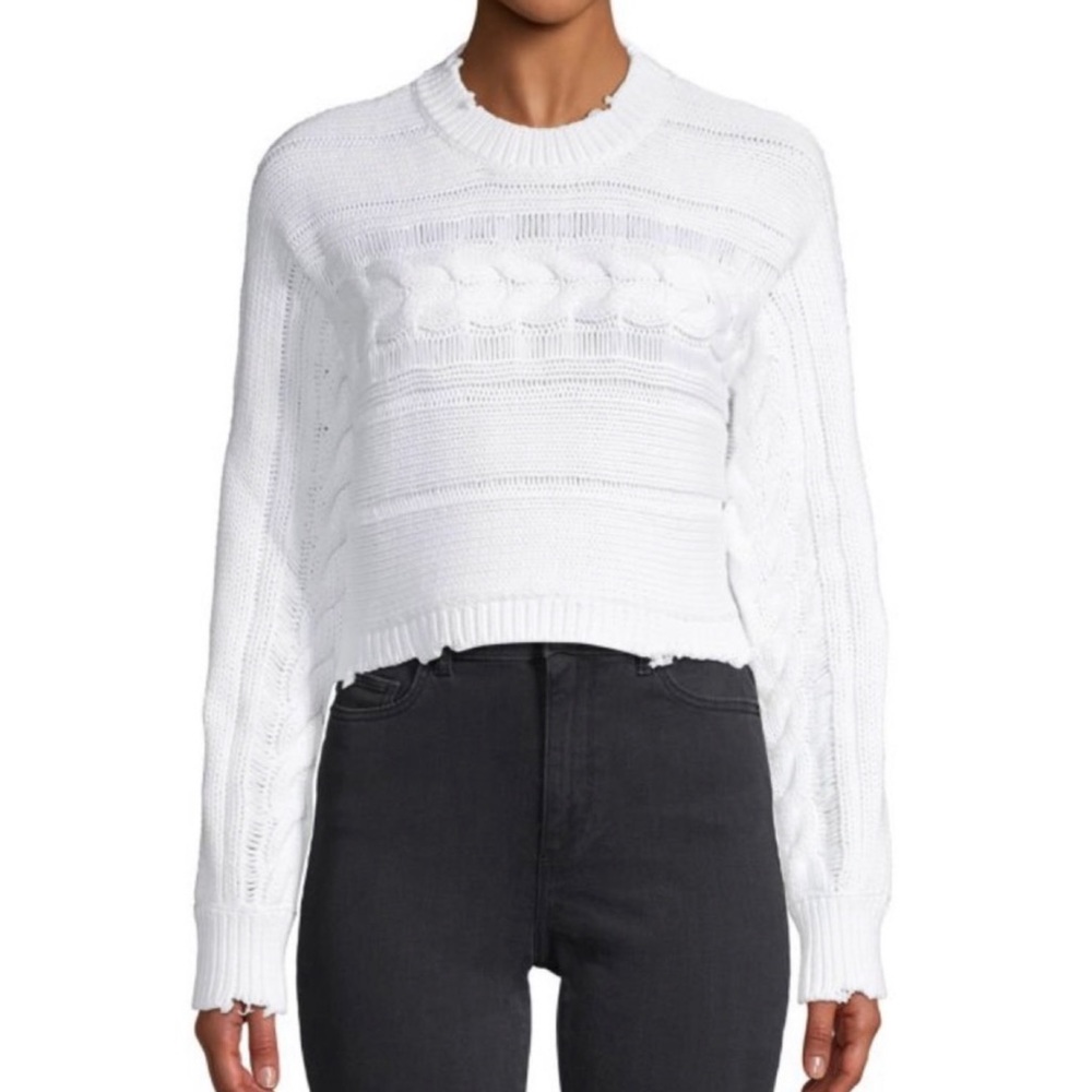 RTA • White Fever Distressed Cable Knit Cropped Sweater, M - Picture 1 of 16